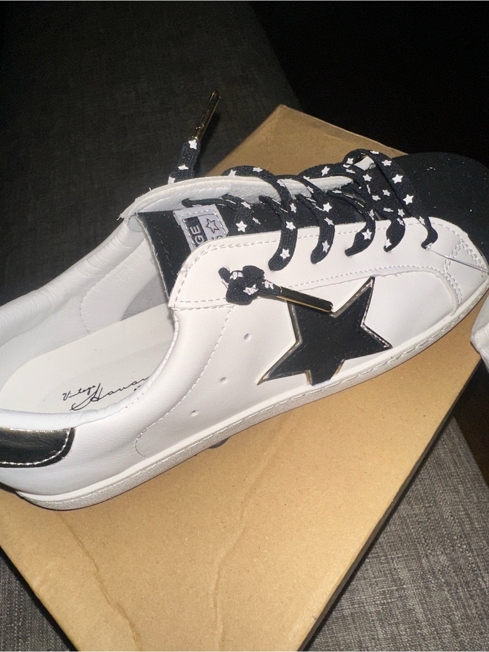 Vintage Havana Sneakers Bianca White Black Multi Star Leather - NIB Size 11 1/2
